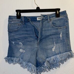 Black Label Light Blue Frayed Jean Shorts